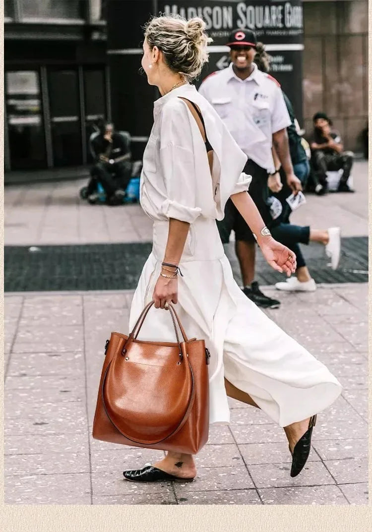 New style Casual Large Capacity Women's Fashion Shoulder PU Leather Ladies Bucket Handbag Soft Shopping Crossbody Bag