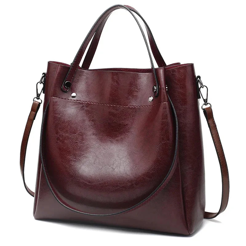 New style Casual Large Capacity Women's Fashion Shoulder PU Leather Ladies Bucket Handbag Soft Shopping Crossbody Bag
