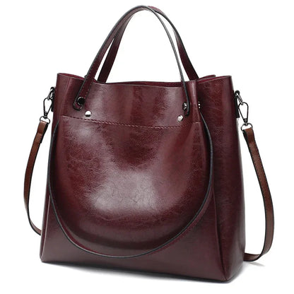 New style Casual Large Capacity Women's Fashion Shoulder PU Leather Ladies Bucket Handbag Soft Shopping Crossbody Bag
