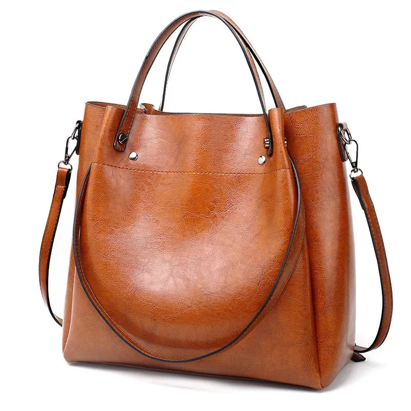 New style Casual Large Capacity Women's Fashion Shoulder PU Leather Ladies Bucket Handbag Soft Shopping Crossbody Bag