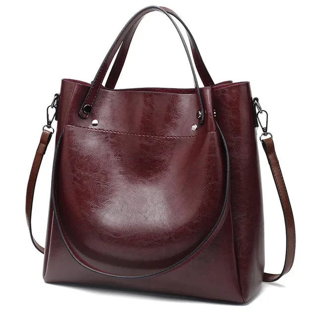New style Casual Large Capacity Women's Fashion Shoulder PU Leather Ladies Bucket Handbag Soft Shopping Crossbody Bag