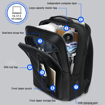 New style black waterproof backpack business backpack with USB charging port