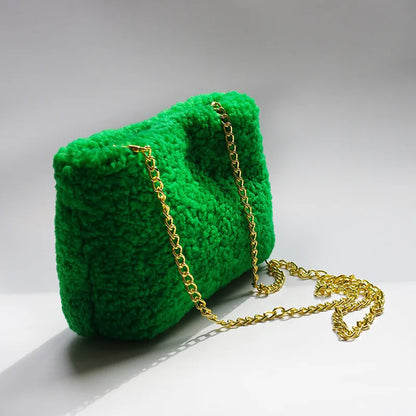 New women's bag lamb fur small bag winter hot sale crossbody bag real luxury fur bag can be carried