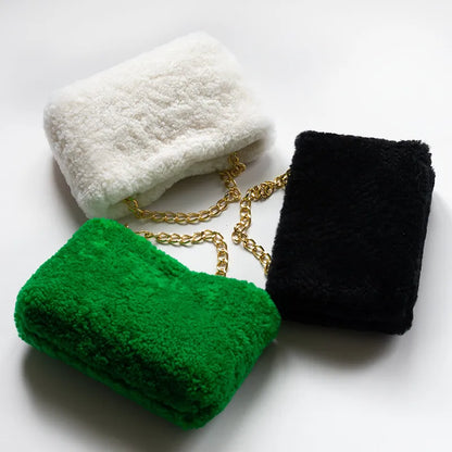 New women's bag lamb fur small bag winter hot sale crossbody bag real luxury fur bag can be carried