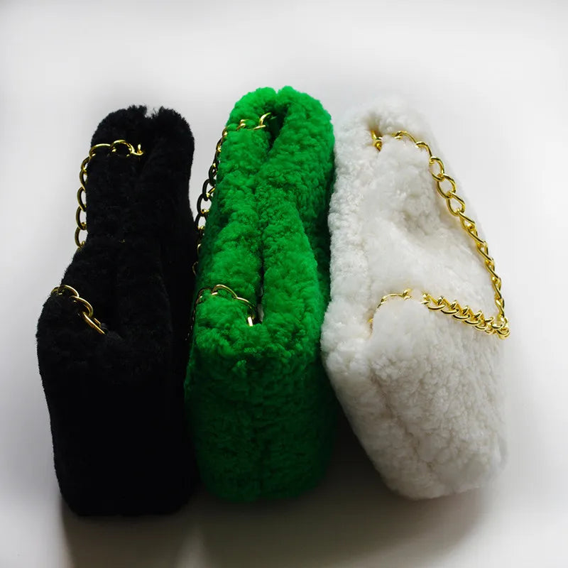 New women's bag lamb fur small bag winter hot sale crossbody bag real luxury fur bag can be carried