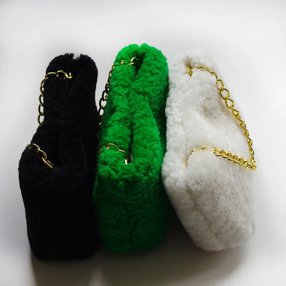 New women's bag lamb fur small bag winter hot sale crossbody bag real luxury fur bag can be carried