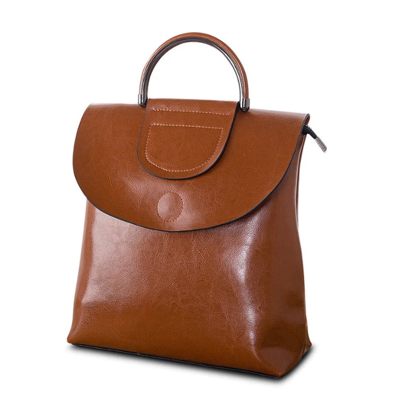 New women's leather bag 2023 summer new street trend luggage leather Guard against theft backpack