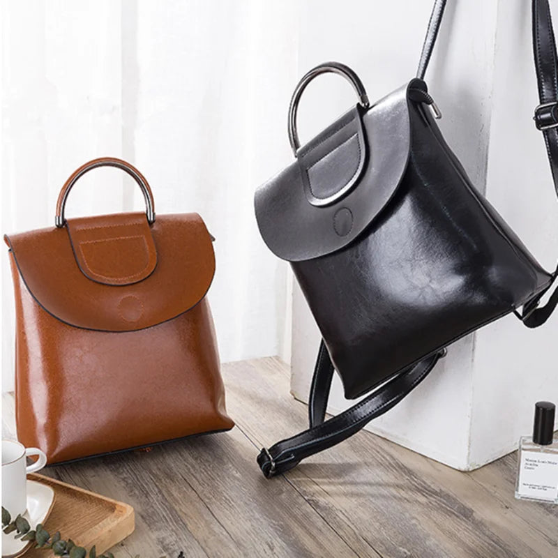 New women's leather bag 2023 summer new street trend luggage leather Guard against theft backpack