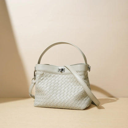 New woven leather bucket bag 2024 portable crossbody bag