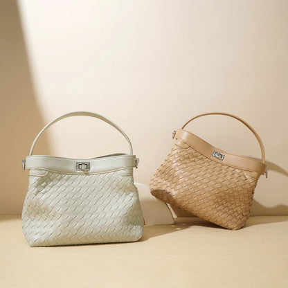 New woven leather bucket bag 2024 portable crossbody bag