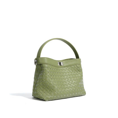 New woven leather bucket bag 2024 portable crossbody bag