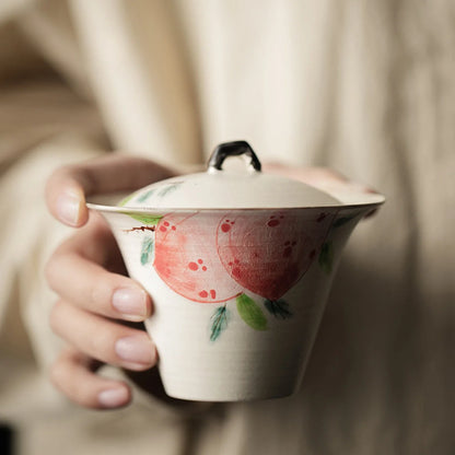 New150ml Fresh and Refined Tea Tureen Hand Painted Pink Peach Gaiwan Teacup Covered Bowl Tea Maker Household Kung Fu Teaset