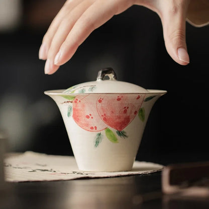 New150ml Fresh and Refined Tea Tureen Hand Painted Pink Peach Gaiwan Teacup Covered Bowl Tea Maker Household Kung Fu Teaset