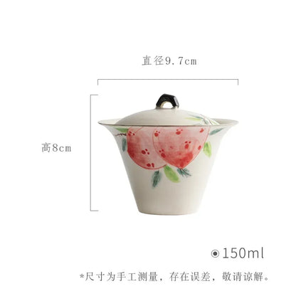 New150ml Fresh and Refined Tea Tureen Hand Painted Pink Peach Gaiwan Teacup Covered Bowl Tea Maker Household Kung Fu Teaset