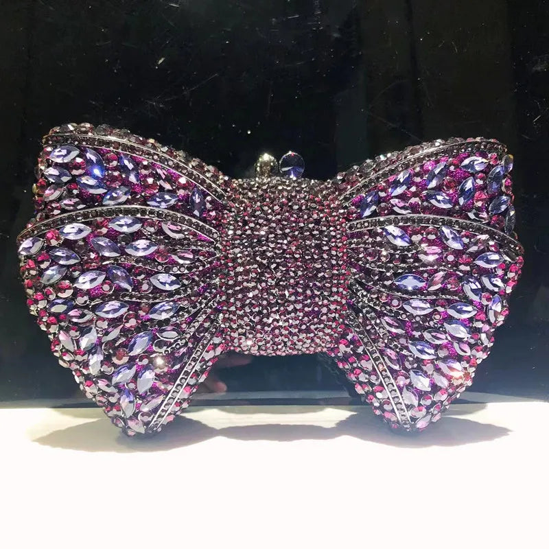 Newest Rhinestone Green/Black Clutch Purse Bow Luxury Diamond Women Red Evening Clutches Bags Wedding Bridal Bag Stones Handbags