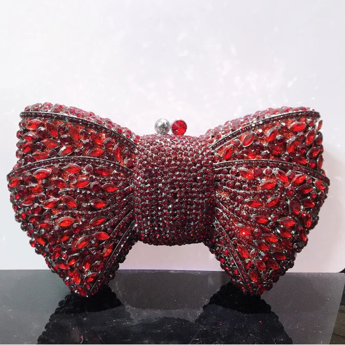 Newest Rhinestone Green/Black Clutch Purse Bow Luxury Diamond Women Red Evening Clutches Bags Wedding Bridal Bag Stones Handbags