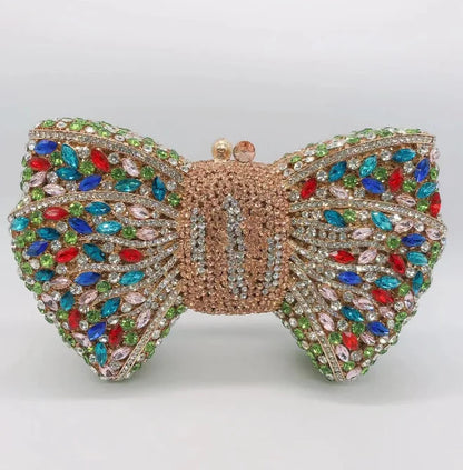 Newest Rhinestone Green/Black Clutch Purse Bow Luxury Diamond Women Red Evening Clutches Bags Wedding Bridal Bag Stones Handbags