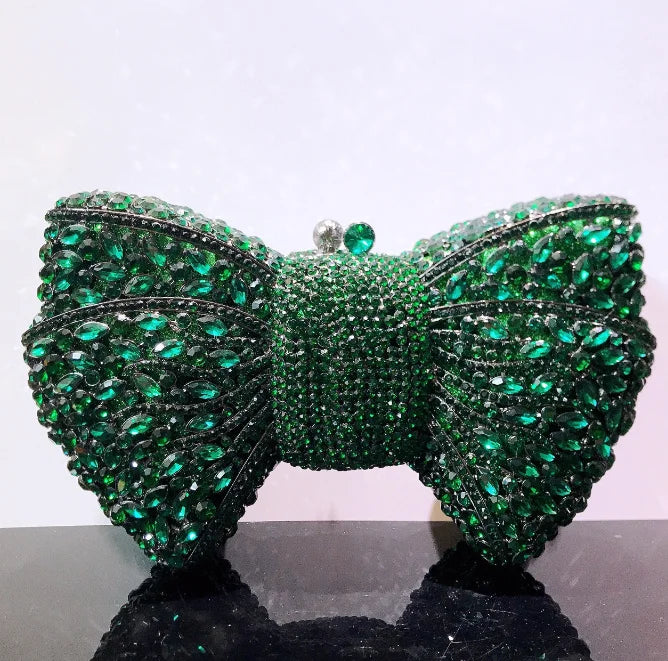Newest Rhinestone Green/Black Clutch Purse Bow Luxury Diamond Women Red Evening Clutches Bags Wedding Bridal Bag Stones Handbags