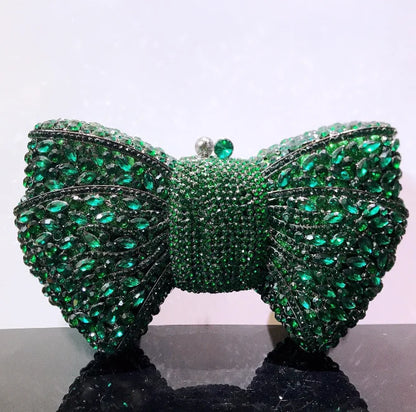 Newest Rhinestone Green/Black Clutch Purse Bow Luxury Diamond Women Red Evening Clutches Bags Wedding Bridal Bag Stones Handbags