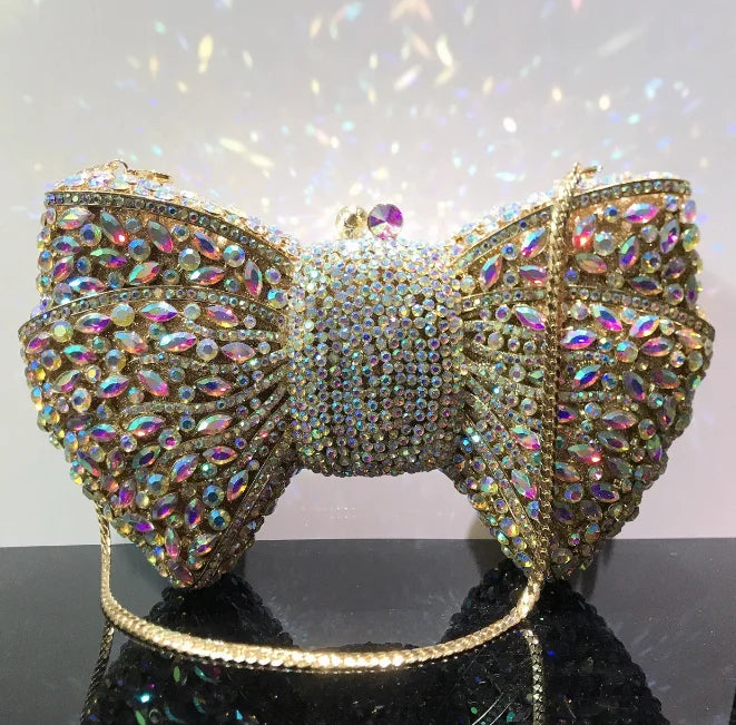Newest Rhinestone Green/Black Clutch Purse Bow Luxury Diamond Women Red Evening Clutches Bags Wedding Bridal Bag Stones Handbags