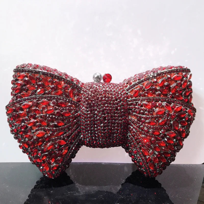 Newest Rhinestone Green/Black Clutch Purse Bow Luxury Diamond Women Red Evening Clutches Bags Wedding Bridal Bag Stones Handbags