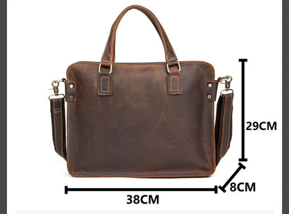 Newsbirds 100% leather 15 6 inches retro style briefcase hand for men male business laptop weekender tote bag