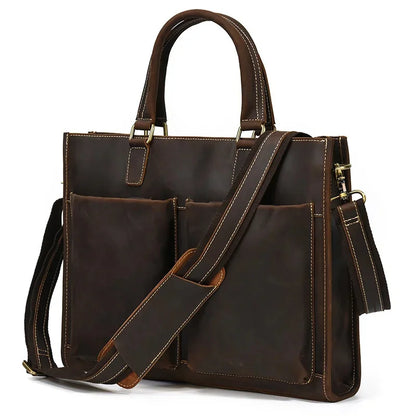 Newsbirds 100% leather 15 6 inches retro style briefcase hand for men male business laptop weekender tote bag