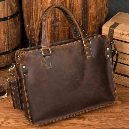 Newsbirds 100% leather 15 6 inches retro style briefcase hand for men male business laptop weekender tote bag