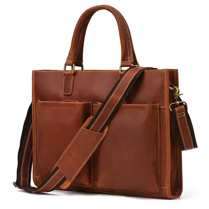 Newsbirds 100% leather 15 6 inches retro style briefcase hand for men male business laptop weekender tote bag