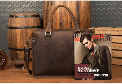 Newsbirds 100% leather 15 6 inches retro style briefcase hand for men male business laptop weekender tote bag