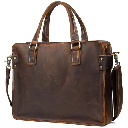 Newsbirds 100% leather 15 6 inches retro style briefcase hand for men male business laptop weekender tote bag