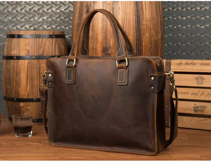 Newsbirds 100% leather 15 6 inches retro style briefcase hand for men male business laptop weekender tote bag