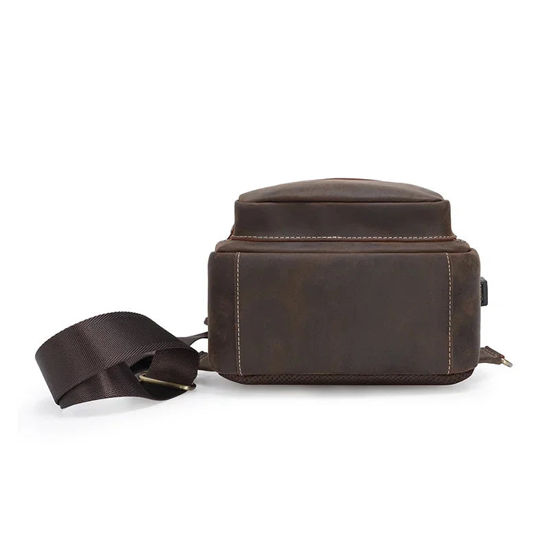 Newsbirds Bag Big Capacity Crazy Horse Pack Crossbody Backpack Vintage Style Leather Chest Bags