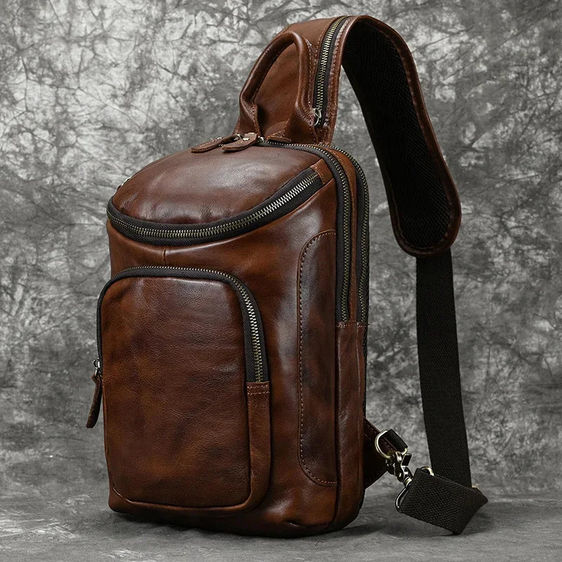 Newsbirds Bag Big Capacity Crazy Horse Pack Crossbody Backpack Vintage Style Leather Chest Bags