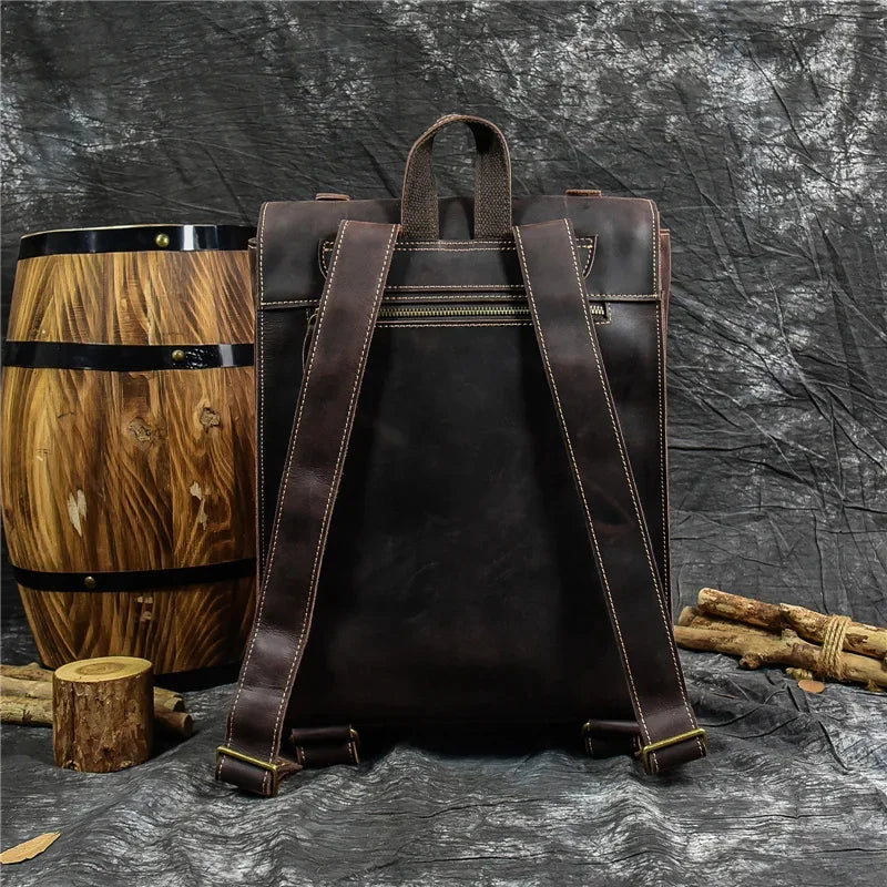 Newsbirds Big Travel Full Grain Leather Travelling Outdoor Backpack Vintage Laptop Bagpack Men Male Daypack