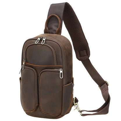 Newsbirds Genuine Crazy Horse Leather Vintage Chest Pack Single Shoulder Crossbody Backpack For Men Male Bag