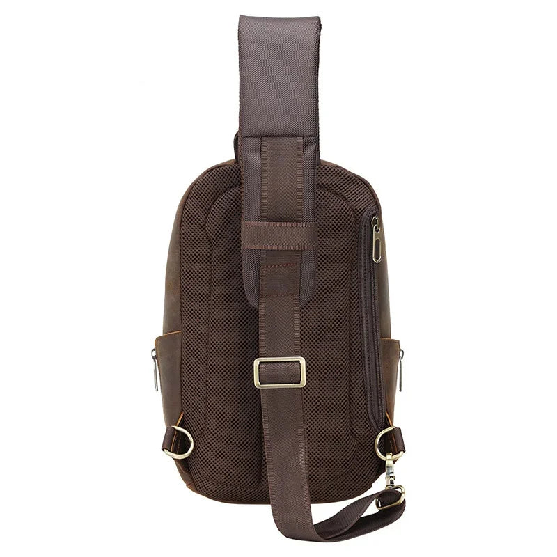 Newsbirds Genuine Crazy Horse Leather Vintage Chest Pack Single Shoulder Crossbody Backpack For Men Male Bag