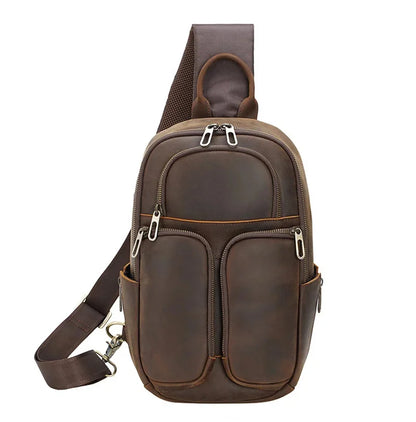 Newsbirds Genuine Crazy Horse Leather Vintage Chest Pack Single Shoulder Crossbody Backpack For Men Male Bag