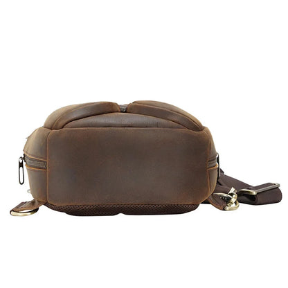 Newsbirds Genuine Crazy Horse Leather Vintage Chest Pack Single Shoulder Crossbody Backpack For Men Male Bag
