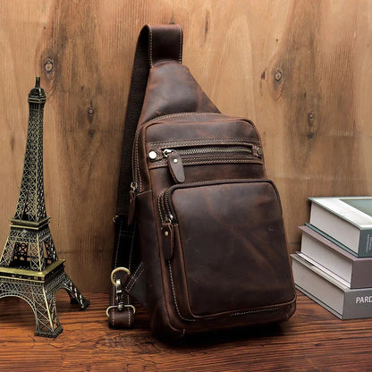 Newsbirds High Quality Big Real Cowhide s Crazy Horse Leather Men's Sling Bag Chest Pack For Man Male