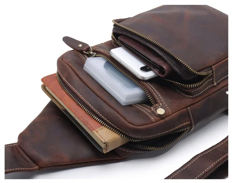 Newsbirds High Quality Big Real Cowhide s Crazy Horse Leather Men's Sling Bag Chest Pack For Man Male