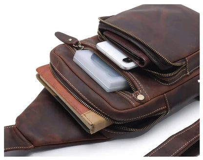 Newsbirds High Quality Big Real Cowhide s Crazy Horse Leather Men's Sling Bag Chest Pack For Man Male