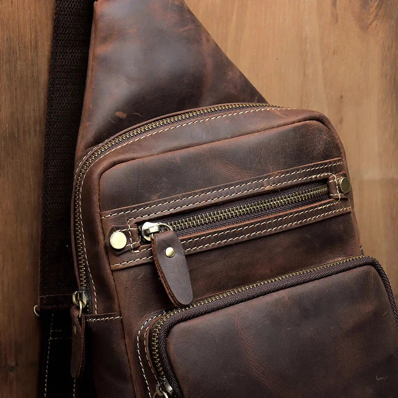 Newsbirds High Quality Big Real Cowhide s Crazy Horse Leather Men's Sling Bag Chest Pack For Man Male