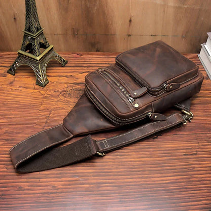 Newsbirds High Quality Big Real Cowhide s Crazy Horse Leather Men's Sling Bag Chest Pack For Man Male