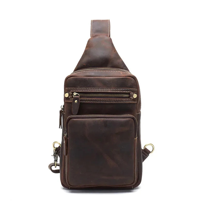 Newsbirds High Quality Big Real Cowhide s Crazy Horse Leather Men's Sling Bag Chest Pack For Man Male