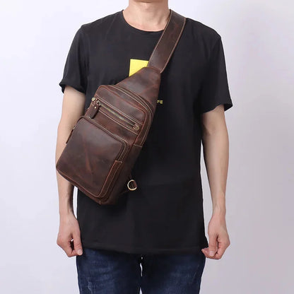 Newsbirds High Quality Big Real Cowhide s Crazy Horse Leather Men's Sling Bag Chest Pack For Man Male