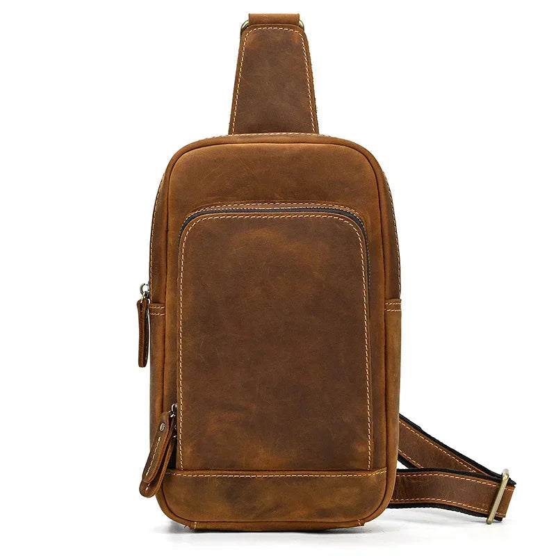 Newsbirds High Quality Big Real Cowhide s Crazy Horse Leather Men's Sling Bag Chest Pack For Man Male
