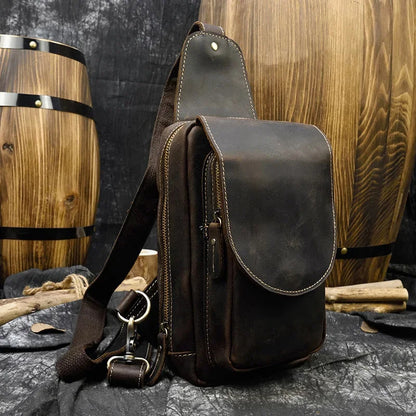 Newsbirds High Quality Big Real Cowhide s Crazy Horse Leather Men's Sling Bag Chest Pack For Man Male