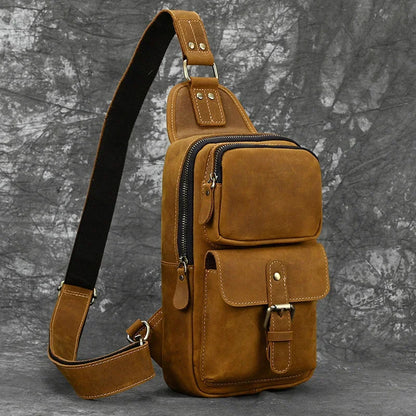 Newsbirds High Quality Big Real Cowhide s Crazy Horse Leather Men's Sling Bag Chest Pack For Man Male