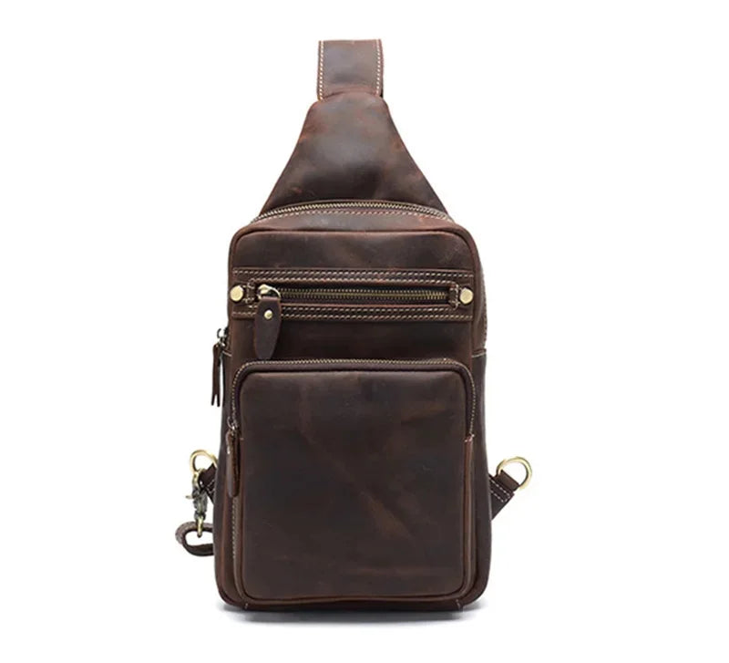 Newsbirds High Quality Big Real Cowhide s Crazy Horse Leather Men's Sling Bag Chest Pack For Man Male